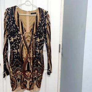 Black, Tan, and Gold Dress